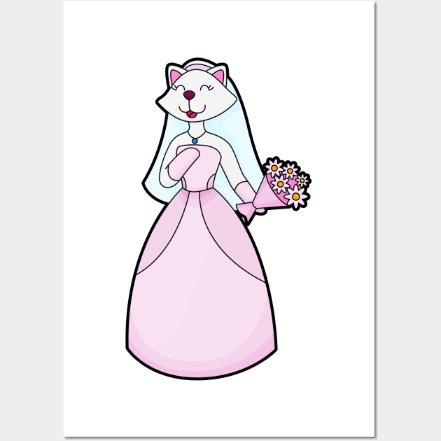 Cat as Bride with Bunch of Flowers Wall Art by Markus Schnabel